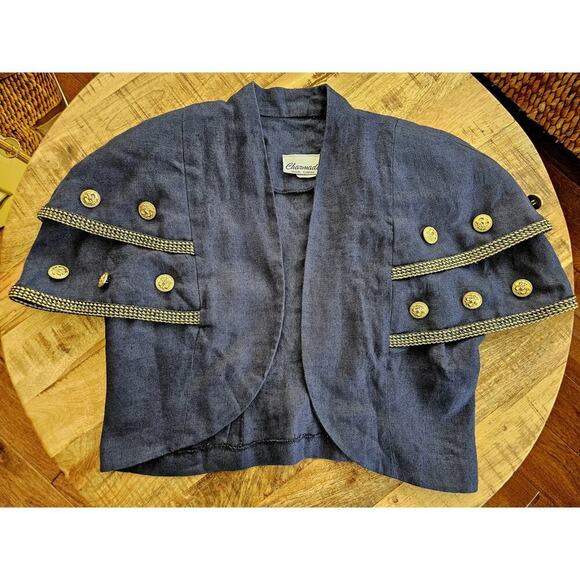 Vintage Charmade 100% Linen Open Blazer Jacket Women's Size 11/12 Coastal - Picture 4 of 10